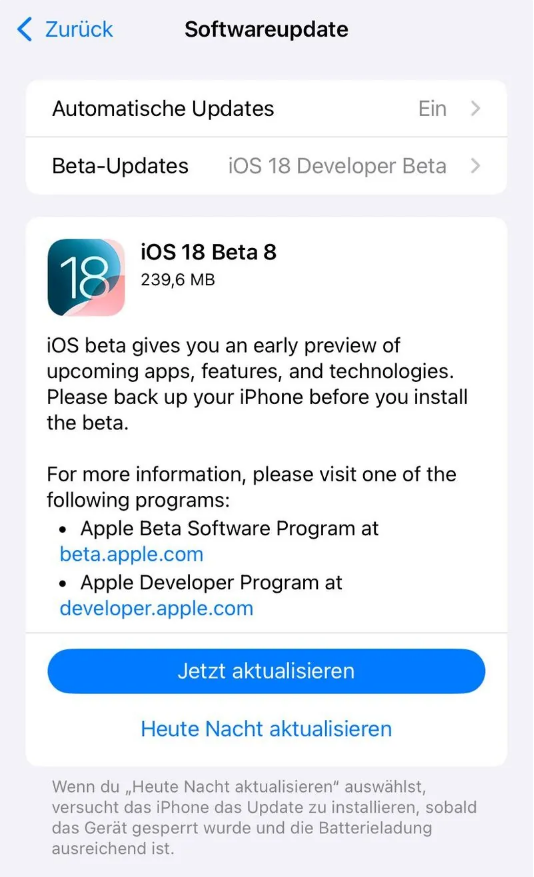 顺城苹果手机维修分享苹果 iOS / iPadOS 18 开发者预览版 Beta 8 发布 